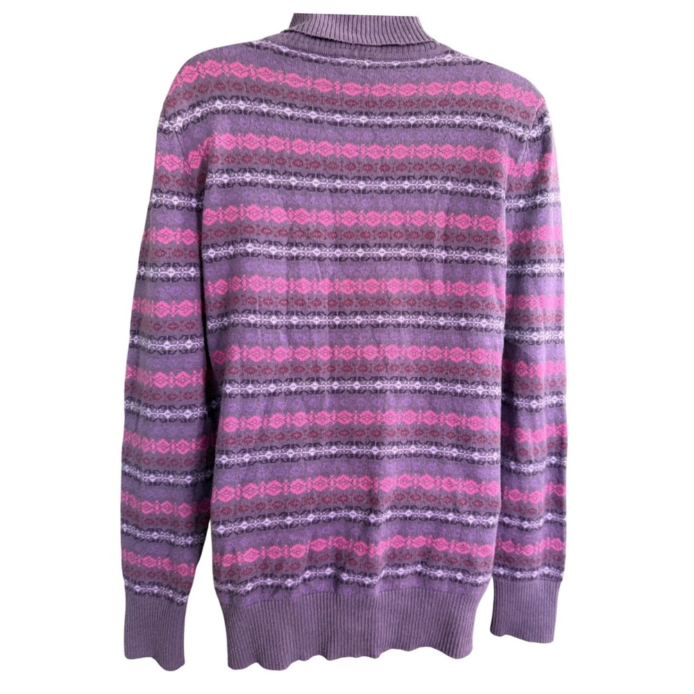 L.L. Bean Fair Isle Turtleneck Sweater M Pink Purple Cotton Cashmere Grandma‎ - Picture 2 of 11